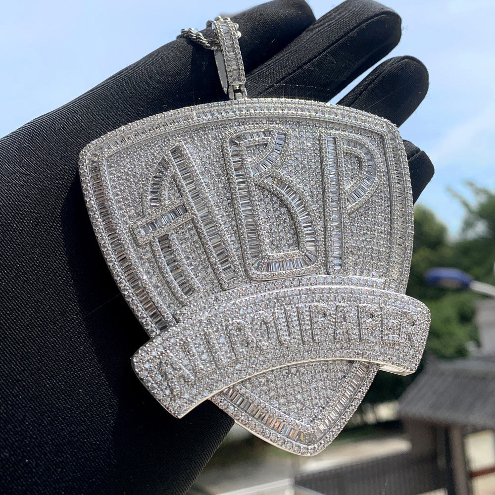 HIP HOP ALL BOUI PAPER LETTER PANDANT NECKLACE MEN'S COPPER WITH ZIRCON TREND JEWELRY