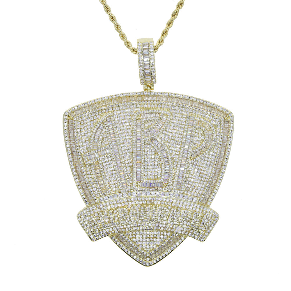 HIP HOP ALL BOUI PAPER LETTER PANDANT NECKLACE MEN'S COPPER WITH ZIRCON TREND JEWELRY
