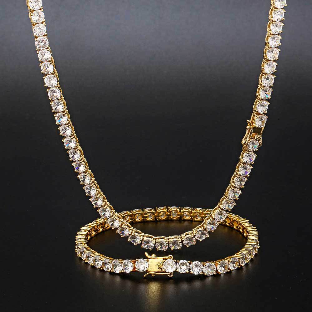 GOLDEN CUBAN CHAIN ICE CRYSTAL DIAMOND TENNIS CHAIN FOR MEN RHINESTONE TENNIS NECKLACE