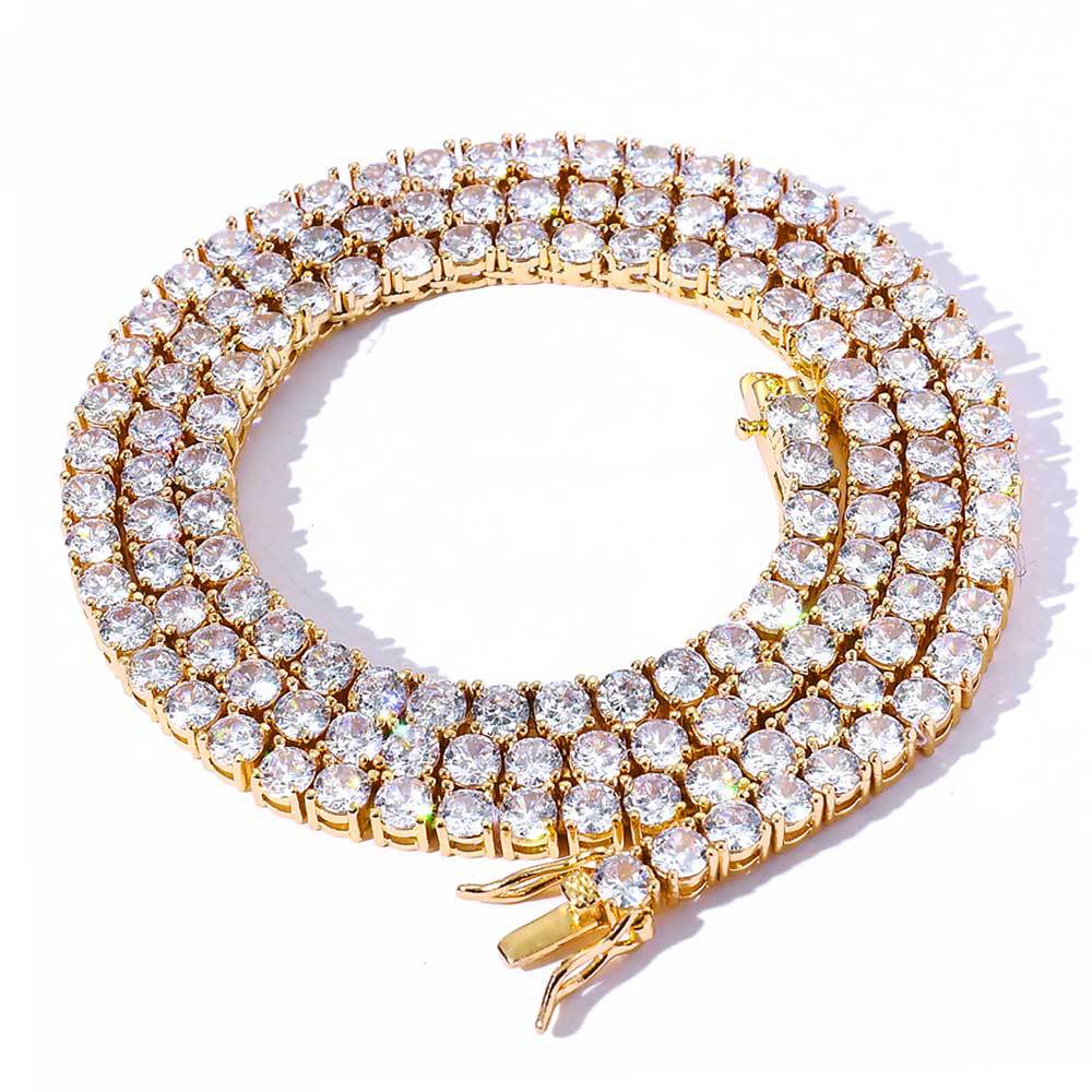 GOLDEN CUBAN CHAIN ICE CRYSTAL DIAMOND TENNIS CHAIN FOR MEN RHINESTONE TENNIS NECKLACE